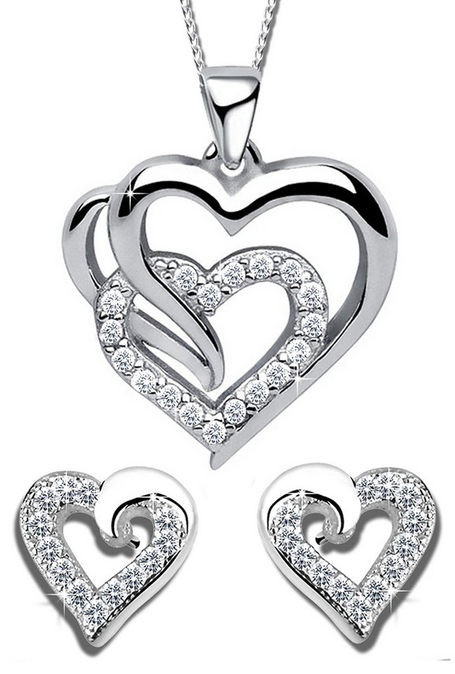 Limana Schmuckset Silber 925 God Rosegold Herz Kette Halskette mit Ohrringe Ohrstecker (inkl. Geschenkdose Echtschmuck Herzkette Herzohrringe), Liebesgeschenk Liebe Geschenk Set für Sie Frauen Damen Freundin Mutter von Limana