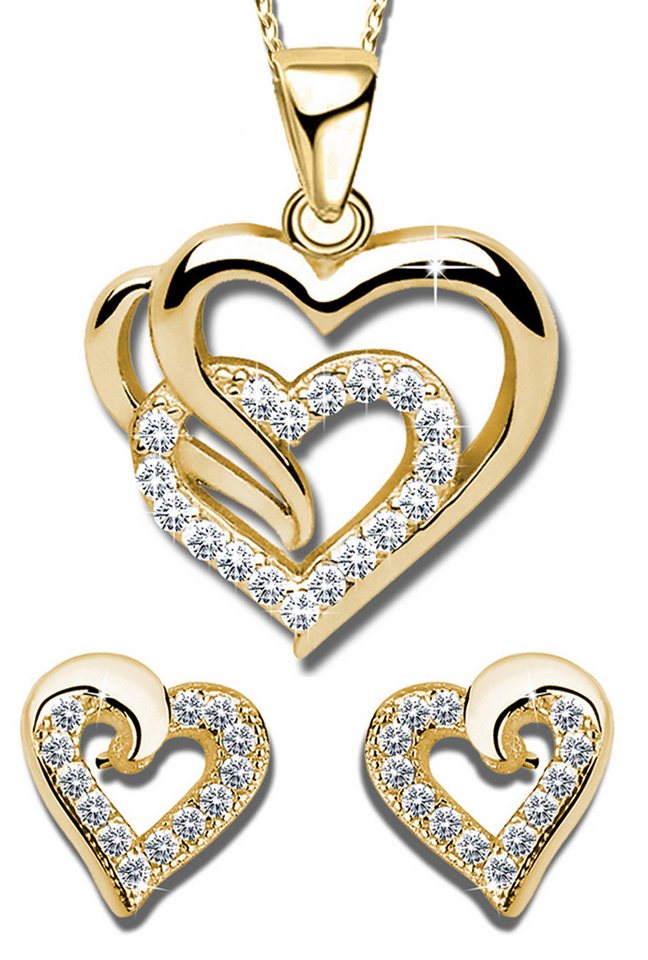 Limana Schmuckset Silber 925 God Rosegold Herz Kette Halskette mit Ohrringe Ohrstecker (inkl. Geschenkdose Echtschmuck Herzkette Herzohrringe), Liebesgeschenk Liebe Geschenk Set für Sie Frauen Damen Freundin Mutter von Limana