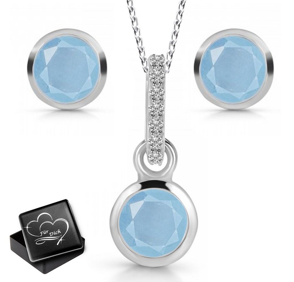 Limana Schmuckset Damen echter Aquamarin Topas Steine 925 Silber Kette mit Ohrringe Set (inkl. Herz Gravur Dose), Liebe Geschenk Idee mit Herz-Dose von Limana