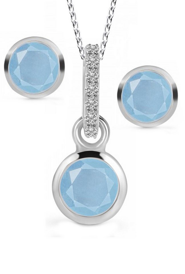 Limana Schmuckset echter Aquamarin u. Topas Steine 925 Silber Kette mit Ohrringe Set (inkl. Herz Gravur Dose, Halskette Ohrstecker), Geschenkset Idee Geschenk für Sie Frauen Damen Freundin Mutter Oma von Limana
