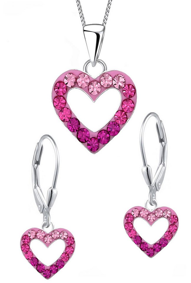 Limana Schmuckset Kinder Mädchen Set 925 Silber Herz Kette mit Ohrringe pink rosa, Geschenkidee Liebe Herzkette Herzohrringe Kinderschmuck von Limana