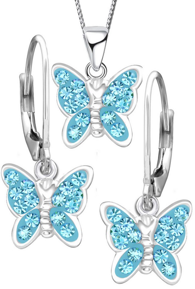 Limana Schmuckset Mädchen Kinder echt 925 Sterling Silber Ohrringe Kette Schmetterling, mit Zirkonia Steine von Limana