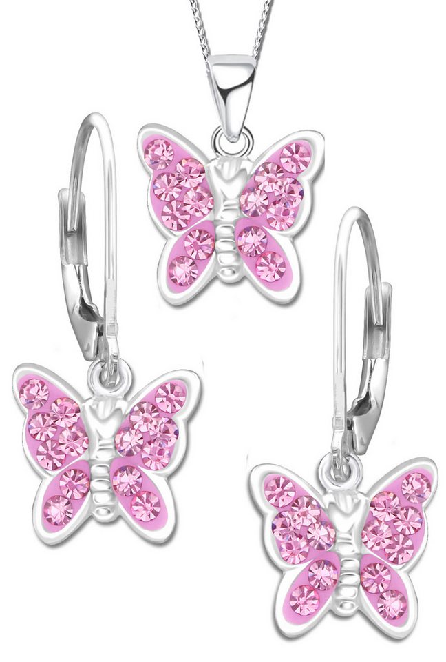 Limana Schmuckset Mädchen Kinder echt 925 Sterling Silber Ohrringe Kette Schmetterling, mit Zirkonia Steine von Limana