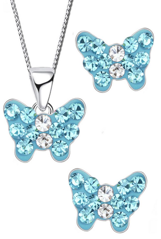 Limana Schmuckset Mini Kinder Mädchen 925 Sterling Silber Ohrringe mit Hals-Kette Schmetterling, mit Zirkonia Ohrstecker Kinderschmuck Silberschmuck von Limana