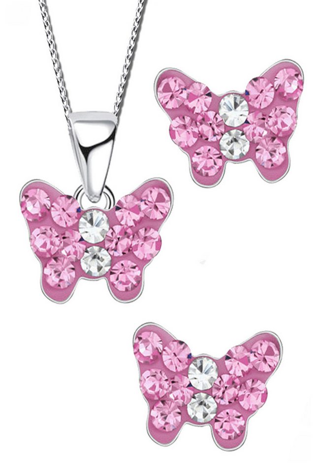 Limana Schmuckset Mini Kinder Mädchen 925 Sterling Silber Ohrringe mit Hals-Kette Schmetterling, mit Zirkonia Ohrstecker Kinderschmuck Silberschmuck von Limana