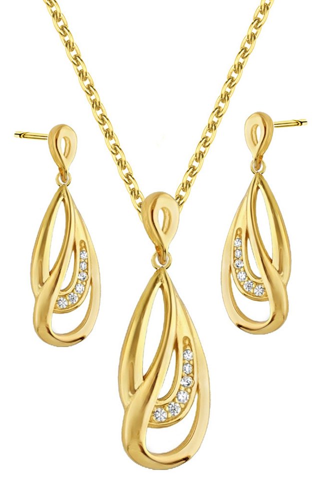 Limana Schmuckset 925 Silber gold vergoldet Halskette Kette Ohrringe Ohrstecker Anhänger (inkl. Schmuckbox), Geschenkset Idee Geschenk Set für Sie Frauen Damen Freundin Mutter von Limana