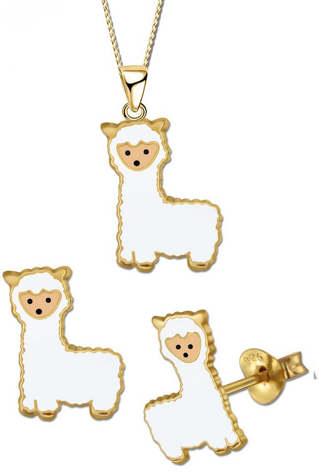 Limana Schmuckset Kinder Mädchen 925 Silber Alpaka Lama Kette mit Ohrringe Ohrstecker, Set Echtschmuck Kinderschmuck Geschenk Idee Gold Rosegold Rotgold von Limana