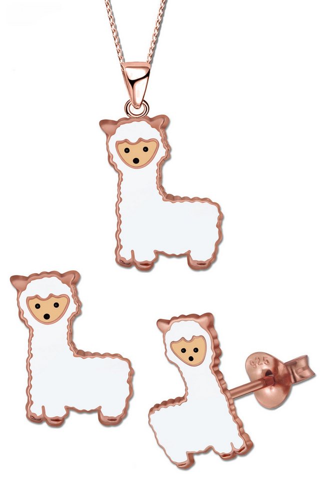 Limana Schmuckset Kinder Mädchen 925 Silber Alpaka Lama Kette mit Ohrringe Ohrstecker, Set Echtschmuck Kinderschmuck Geschenk Idee Gold Rosegold Rotgold von Limana