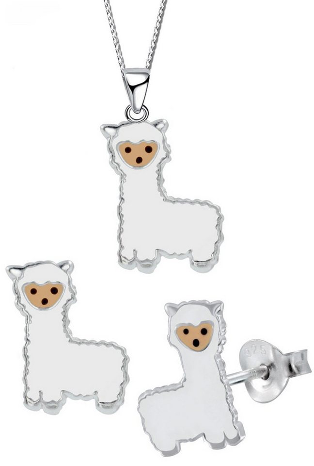Limana Schmuckset Kinder Mädchen 925 Silber Alpaka Lama Kette mit Ohrringe Ohrstecker, Set Echtschmuck Kinderschmuck Geschenk Idee Gold Rosegold Rotgold von Limana