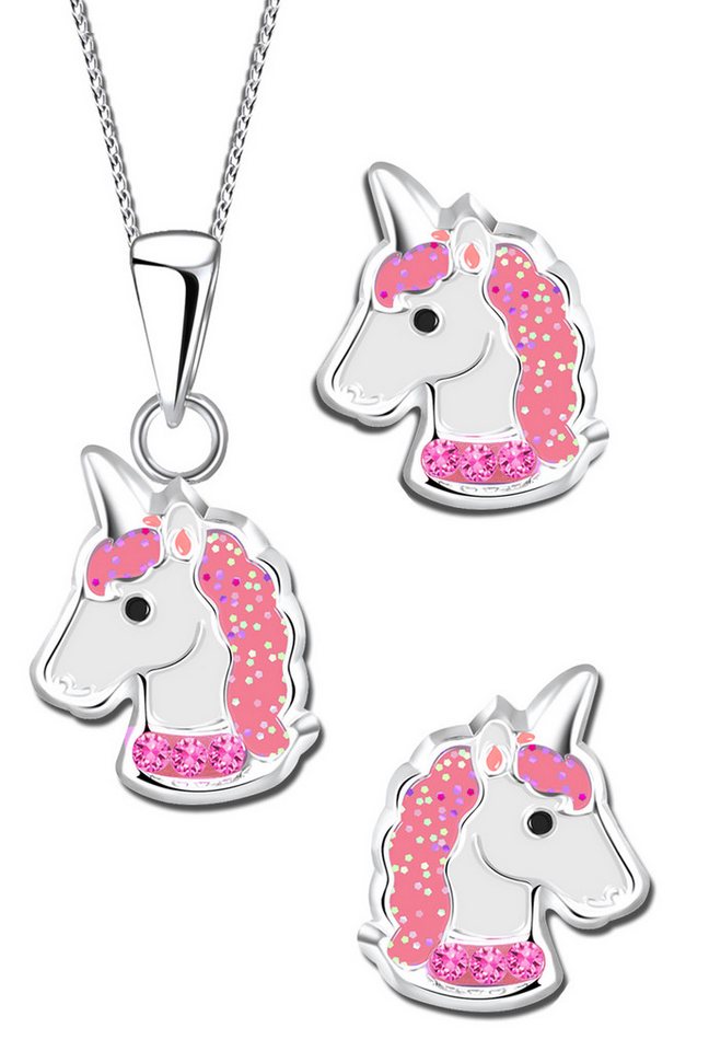 Limana Schmuckset 925 Silber Einhorn Pferde Halskette Kette mit Ohrringe Ohrstecker (inkl. Geschenkdose mit Gravur), Geschenkidee Geschenk für Kinder Mädchen Echtschmuck Glitzer von Limana