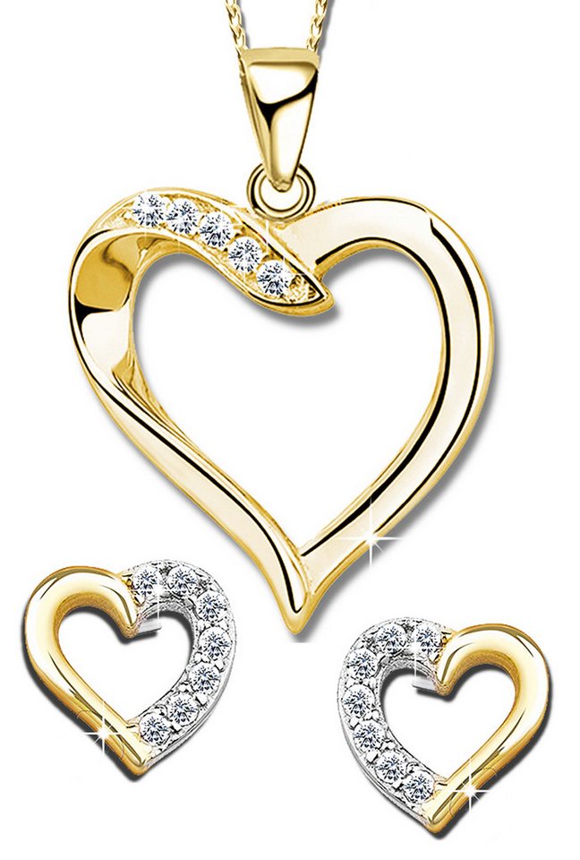 Limana Schmuckset Halskette Herz Ohrringe 925 Silber Kette Ohrstecker Gold vergoldet (inkl. Geschenkdose Herzohrringe Herzkette), Liebesgeschenk Liebe Geschenk Set für Sie Frauen Damen Freundin Mutter von Limana