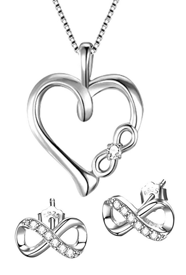 Limana Schmuckset 925 Silber Herz Kette mit Ohrringe Anhänger Ohrstecker Halskette (inkl. Geschenkdose mit Gravur Herzkette Silberschmuck), Liebesgeschenk Liebe Geschenk Set für Sie Frauen Damen Freundin Mutter von Limana