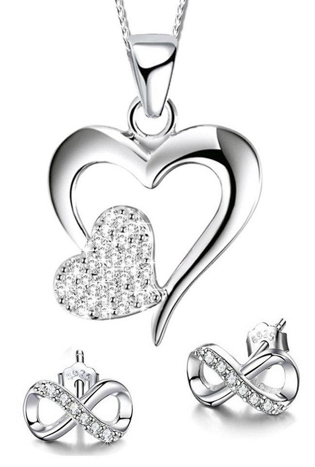 Limana Schmuckset 925 Silber Herz Kette Herzkette Halskette mit Ohrringe Ohrstecker (inkl. Geschenkdose Silberkette Silberschmuck), Liebesgeschenk Liebe Geschenk Set für Sie Frauen Damen Freundin Mutter von Limana