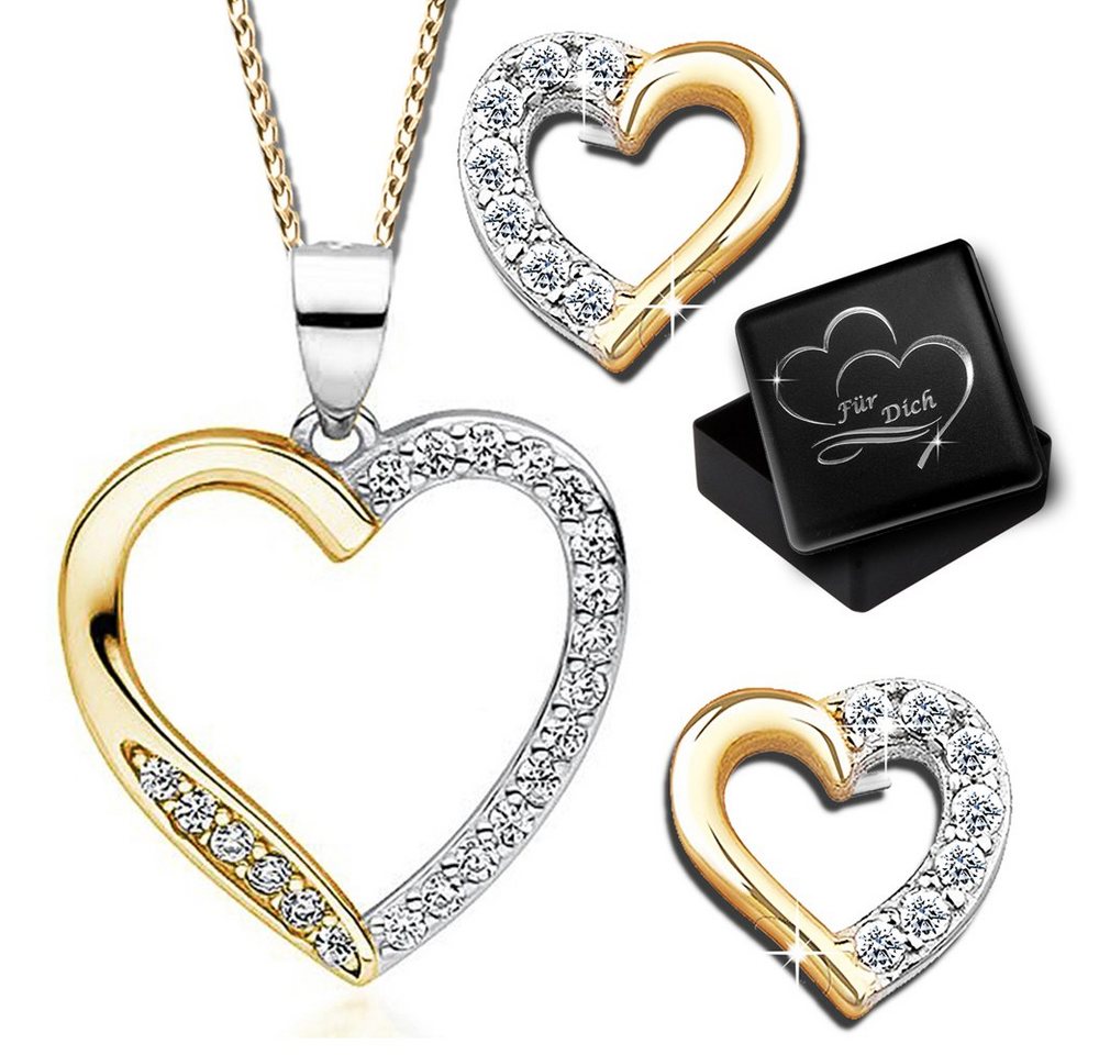 Limana Schmuckset echt 925 Sterling Silber Kette mit Ohrringe, Damen Frauen Herz Anhänger Gold Herzkette Ohrstecker Herzohrringe von Limana