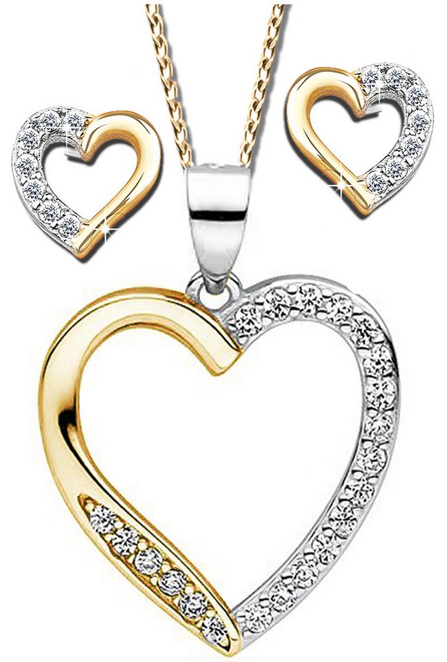 Limana Schmuckset Herz Kette mit Ohrringe 925 Silber Halskette Ohrstecker Gold vergoldet (inkl. Geschenkdose Frauenschmuck Herzanhänger Herzohrringe), Liebesgeschenk Liebe Geschenk Set für Sie Frauen Damen Freundin Mutter von Limana