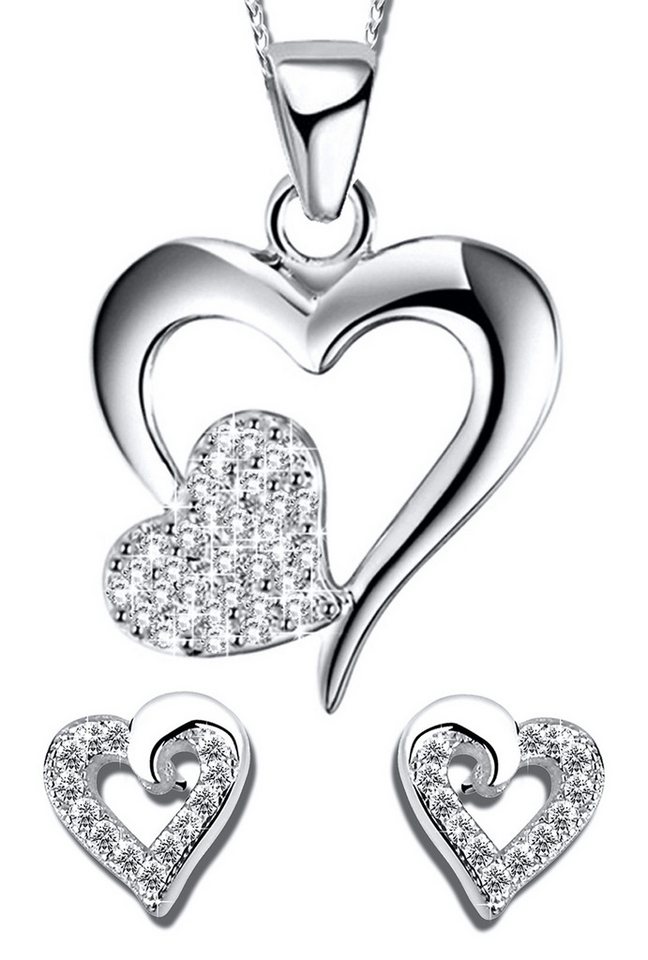 Limana Schmuckset Herz Kette mit Ohrringe 925 Silber Herzkette Ohrstecker Set Damen (inkl. Geschenkdose Silberschmuck Frauenkette Herzohrringe), Liebesgeschenk Liebe Geschenk für Sie Frauen Freundin Mutter Oma von Limana