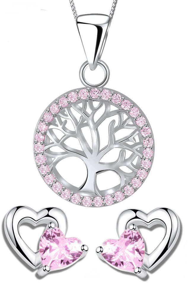 Limana Schmuckset Kinder Mädchen Damen 925 Silber Lebensbaum Herz Set, Halskette mit Ohrringe Kette Ohrstecker Kinderschmuck Echtschmuck von Limana