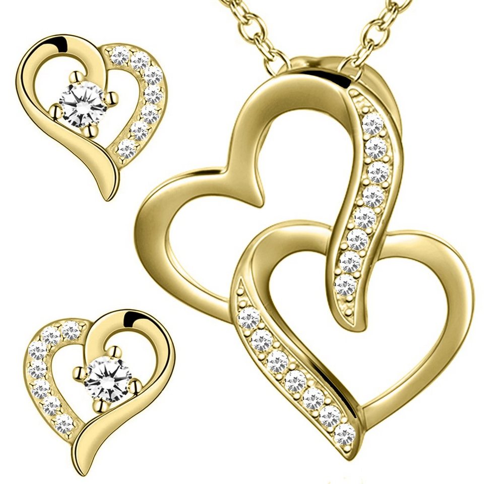 Limana Schmuckset Herz echt 925 Sterling Silber gold Kette mit Ohrringe Halskette (inkl. Herz Geschenkdose), Herzkette Herzanhänger Herzohrringe Geschenkidee Frauenschmuck von Limana