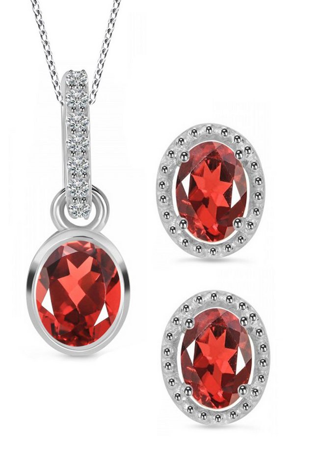 Limana Schmuckset echter Granat u. Topas 925 Silber Ohrringe mit Kette Anhänger Set (inkl. Geschenkdose Edelstein Halskette Ohrstecker), Geschenkset Idee Geschenk Set für Sie Frauen Damen Freundin Mutter von Limana