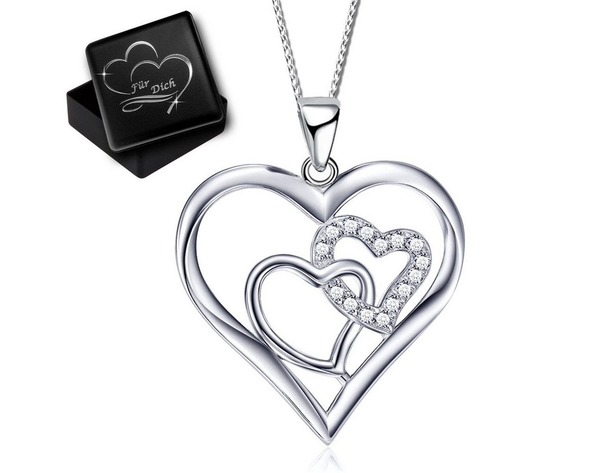 Limana Silberkette Damen Frauen echt 925 Sterling Silber Herzkette Kette mit Herz (inkl. Herz Gravur Geschenkdose), Geschenk Idee Geschenkidee Herzanhänger Liebe Liebesgeschenk Freundin von Limana