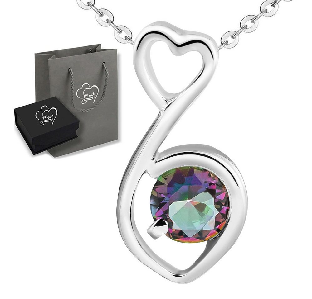 Limana Silberkette Herzkette Mystik Topas Stein 925 Sterling Silber Herz (inkl. Herz Geschenkdose und Tasche), Schmuck für jeden Tag 45cm Liebesgeschenk Liebe Geschenk Idee von Limana