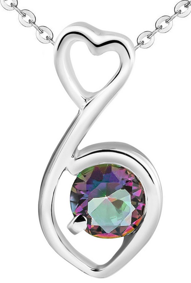 Limana Silberkette Mystik Topas Stein 925 Silber Kette mit Herz Anhänger Herzkette (inkl. Herz Geschenkdose und Tasche), Liebesgeschenk Liebe Geschenk für Frauen Damen Freundin Mutter Oma Set von Limana
