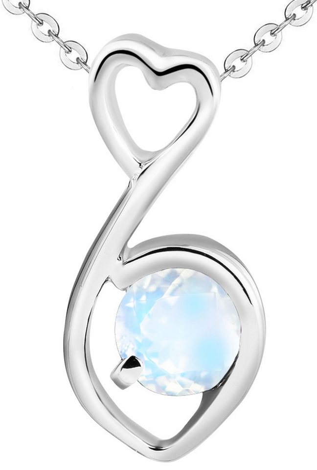 Limana Silberkette echter Edelstein Mondstein 925 Silber Herzkette Kette Herz Frauenkette (inkl. Herz Geschenkdose und Tasche), Set Liebesgeschenk Liebe Geschenk für Frauen Damen Freundin Mutter Oma von Limana