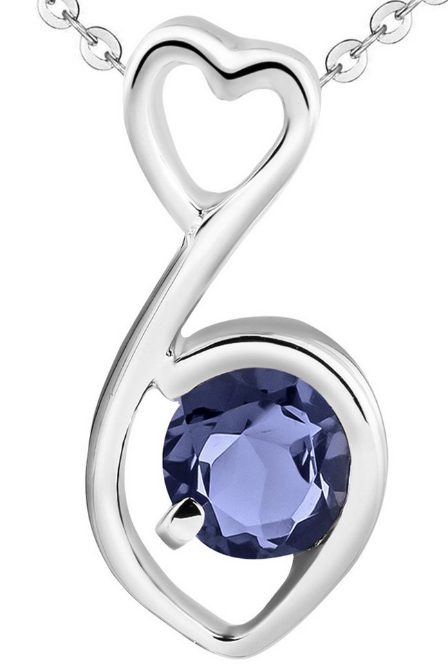 Limana Silberkette echter Edelstein blau Iolith 925 Silber Kette mit Herz Frauenkette (inkl. Herz Geschenkdose und Tasche), Set Liebesgeschenk Liebe Geschenk für Frauen Damen Freundin Mutter Oma von Limana