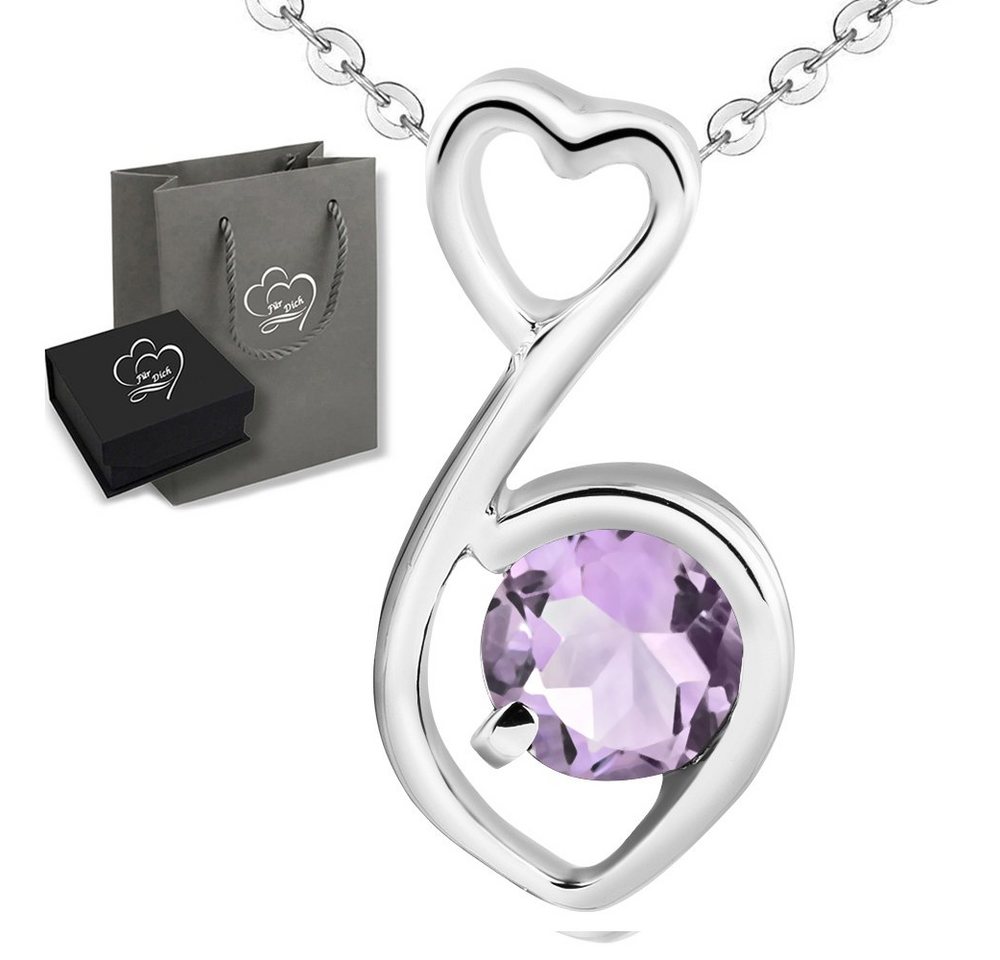 Limana Silberkette Herzkette echter Edelstein lila Amethyst 925 Sterling Silber Herz (inkl. Herz Geschenkdose und Tasche), Schmuck für jeden Tag 45cm Liebesgeschenk Liebe Geschenk Idee von Limana