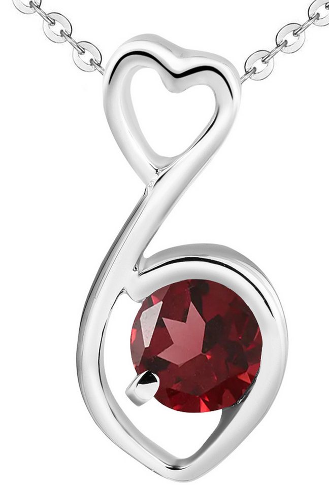 Limana Silberkette echter Edelstein roter Granat 925 Silber Kette mit Herz Herzkette (inkl. Herz Geschenkdose und Tasche), Liebesgeschenk Liebe Geschenk Set für Frauen Damen Freundin Mutter Oma von Limana