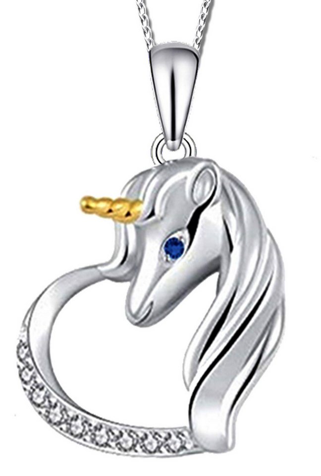 Limana Silberkette 925 Sterling Silber Pferd Einhorn Herz Kette mit Anhänger (inkl. Herz Gravur Geschenkdose), Kinderkette Mädchenkette Geschenk für Kinder Mädchen Kinderschmuck von Limana