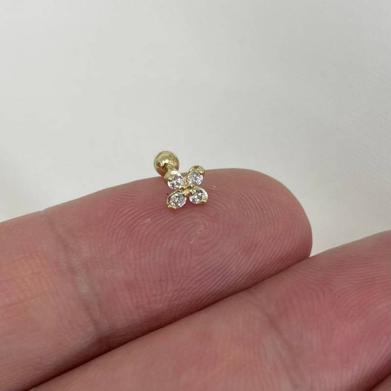 Echte 9 Karat Gelbgold 6 Mm Daisy Flower Cz Knorpelkörper Helix Ohrstecker - Geschenkbox von LimaniLondon