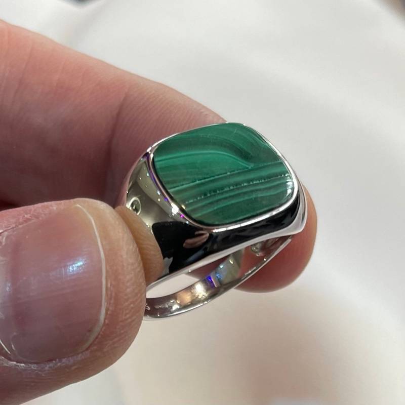 Dreifach Überzogener Malachit Siegelring - Sterling Silber Unisex R-Z Größen Geschenkbox von LimaniLondon
