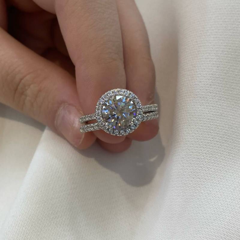 sterling Silber Halo Ehering Set 2 Karat Erstellt Diamant von LimaniLondon
