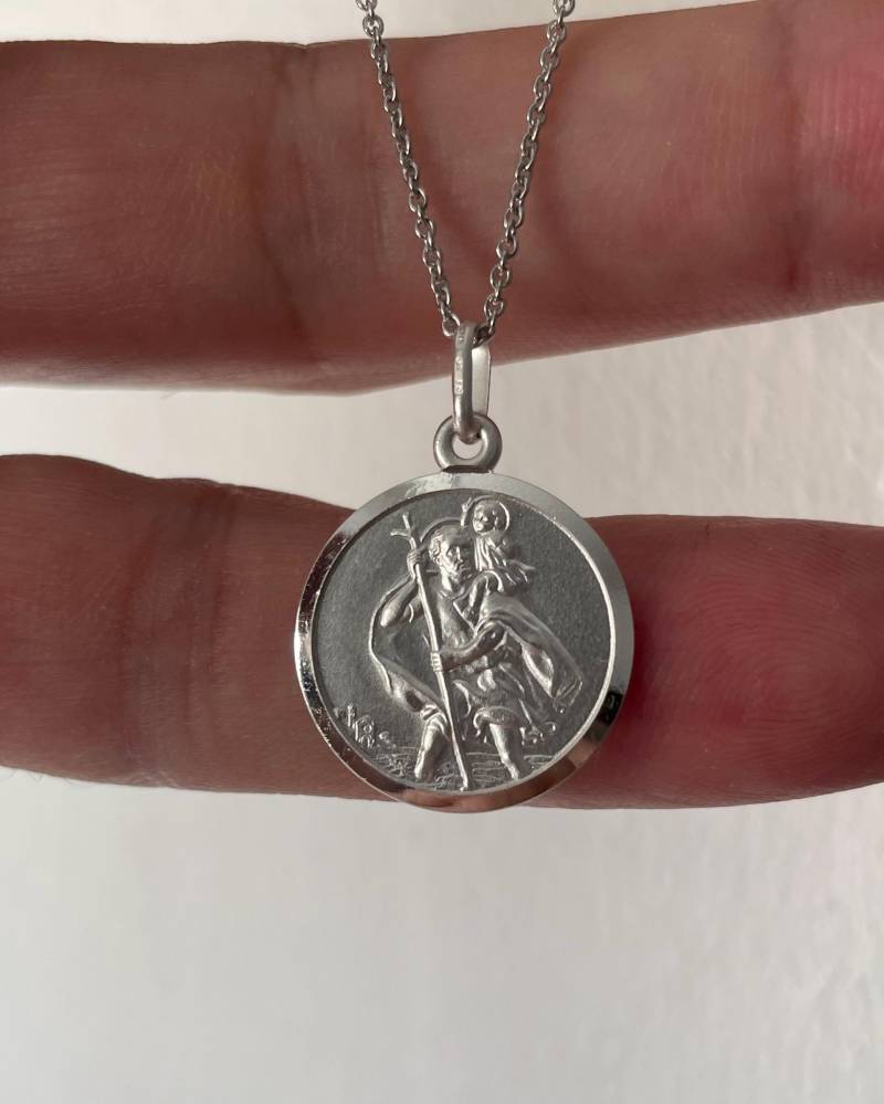 sterling Silber Saint Christopher Doppelseitiger Runder Anhänger 3.20 Gramm - Geschenkbox von LimaniLondon
