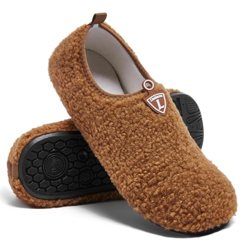 Limberun Frauen Männer Hausschuhe Leichtgewicht Gemütlich Warm Winter Barfuß Hausschuhe Anti-Rutsch Leichte Walking Garten Indoor Schlafzimmer Socken Braun 38/39 von Limberun