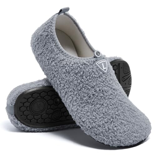 Limberun Frauen Männer Hausschuhe Leichtgewicht Indoor Winter Gemütlich Warm Barfuß Hausschuhe Socken Wandern Garten Anti-Rutsch Leichte Schlafzimmer Hausschuhe Grau 38/39 von Limberun