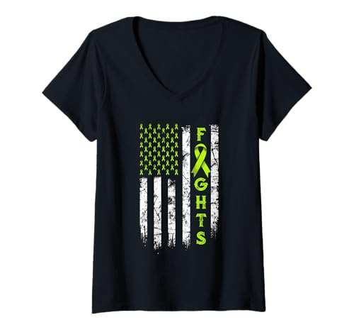 Damen US Flag Fighter limettengrünes Band Bewusstsein T-Shirt mit V-Ausschnitt Damen US Flag Fighter limettengrünes Band Bewusstsein T-Shirt mit V-Ausschnitt von Lime Green Ribbon US Flag Tees