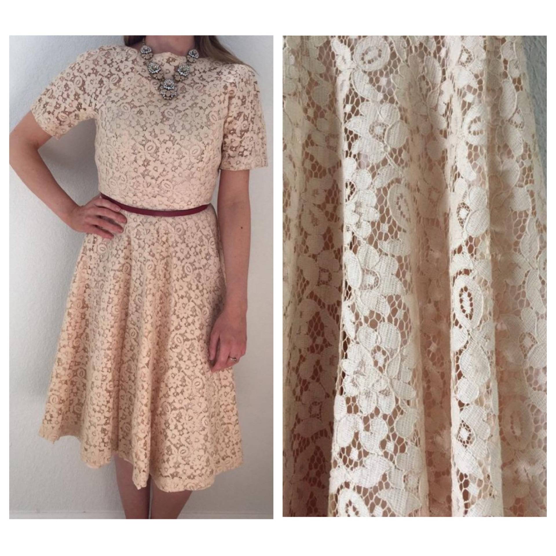 1950Er Jahre Handgefertigtes Spitzenkleid in Naturfarben Zur Probe, Hochzeitskleid, Brautkleid, Cocktailparty von LimeSodaEclectic