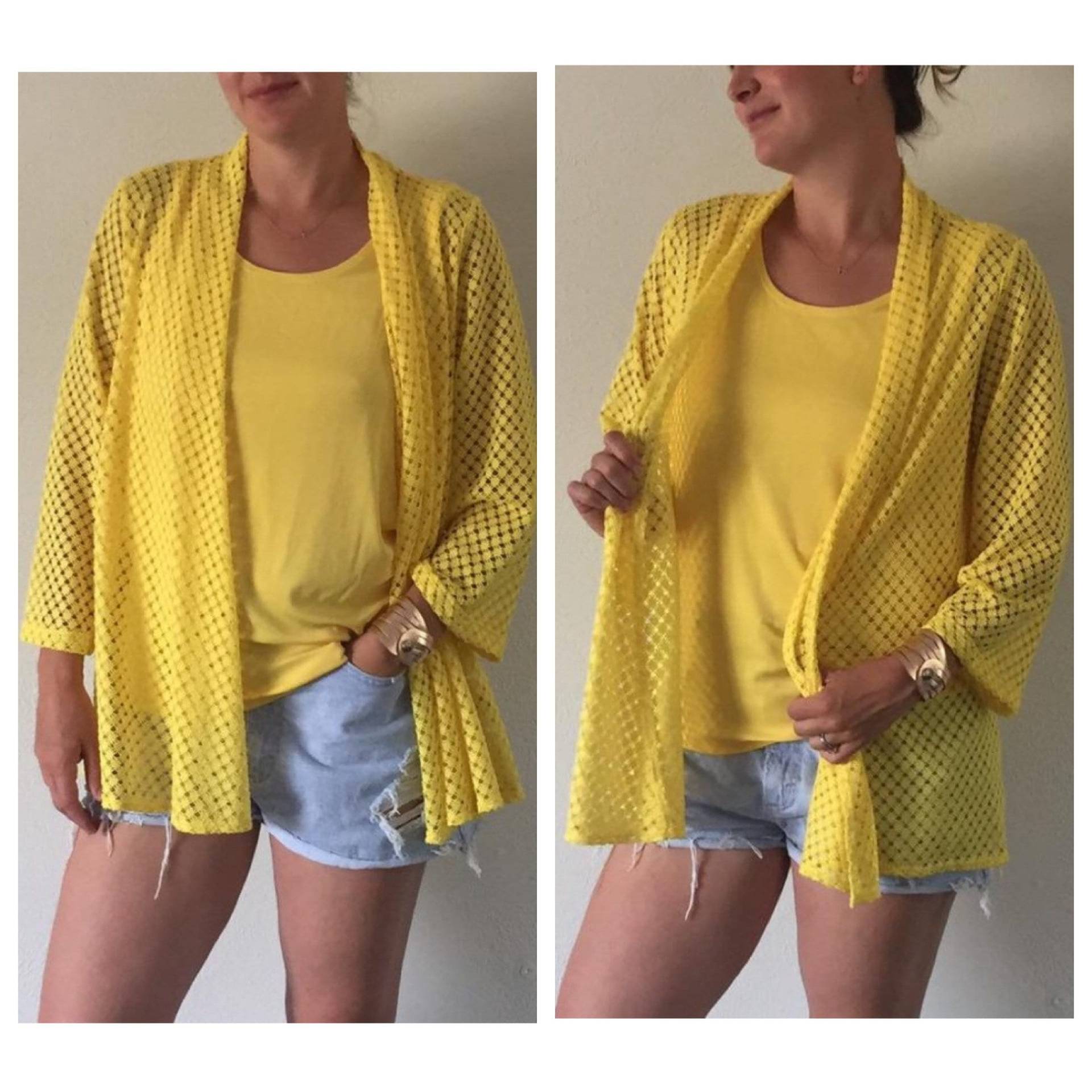 90Er Jahre Sonnig Gelb 2 Stück Set Tank Top Häkeln Slinky Marke Vintage Kleidung Monochrome Helle Große L Damen Mode 1990Er Passend von LimeSodaEclectic