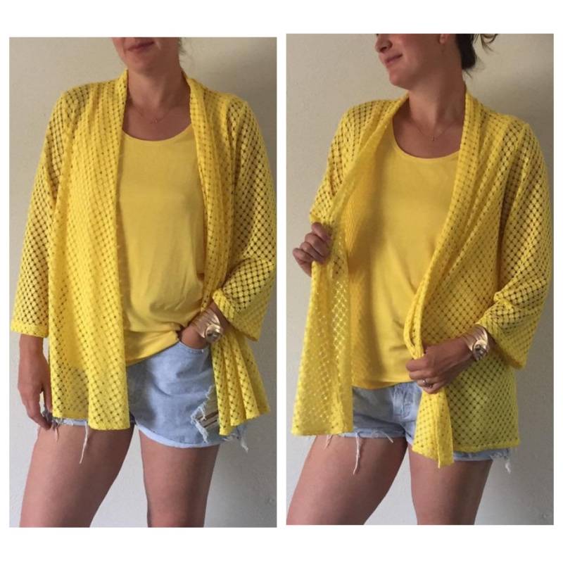 90Er Jahre Sonnig Gelb 2 Stück Set Tank Top Häkeln Slinky Marke Vintage Kleidung Monochrome Helle Große L Damen Mode 1990Er Passend von LimeSodaEclectic