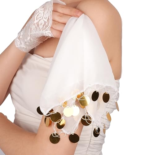 LIMELIA Tüll-Taschentuch für die Braut | Brauttaschentuch als Geschenk für Frauen, Hochzeit, Party, Bauchtanz – 10 Stück | 20 x 20 cm – Weiß (gelbe Pailletten) von Limelia Wedding & Accessories