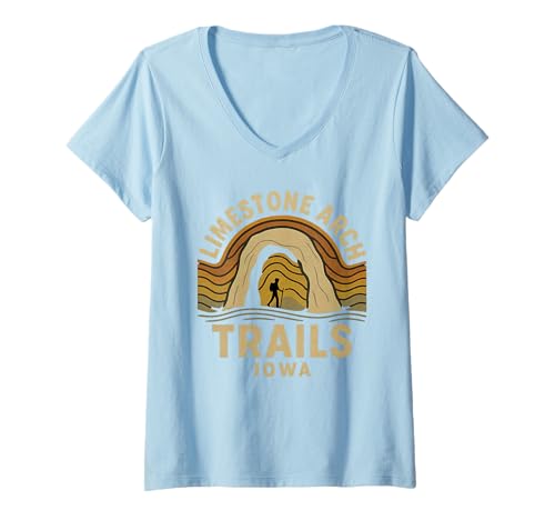 Damen Hemd aus Kalksteinbogen, Vintage-Stil, Iowa Trail, Wanderhöhlen T-Shirt mit V-Ausschnitt Damen Hemd aus Kalksteinbogen, Vintage-Stil, Iowa Trail, Wanderhöhlen T-Shirt mit V-Ausschnitt von Limestone Arch Tee Shirts for Iowa Hikers