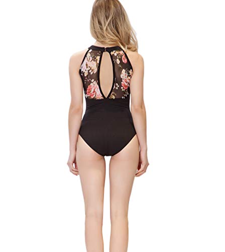 Limiles Damen Neckholder Bodysuit Schlüsselloch Rücken Gymnastik Ballett Tanz Trikot Tops Tanzkleidung Kostüme, blumenmuster, Large von Limiles Dance