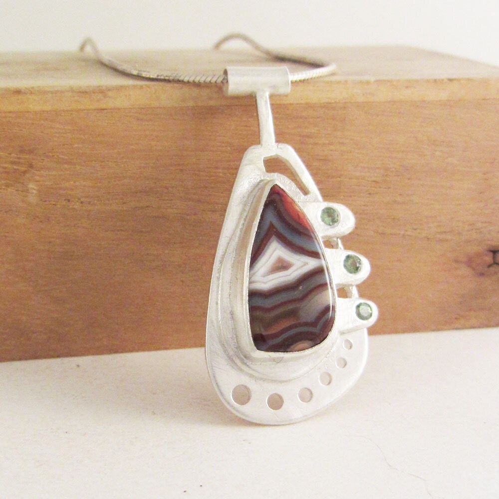 Desert Spring Halskette/Anhänger - Sterling Silber Mit Crazy Lace Achat Und Tsavorit Granat Desert Spring Halskette/Anhänger - Sterling Silber Mit Crazy Lace Achat Und Tsavorit Granat von LiminalArts