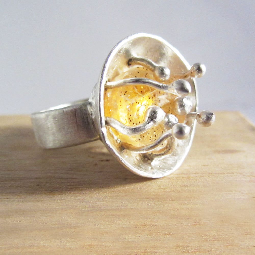 Schale Ring Aus Sterlingsilber Mit Rauen Citrine Und Antennen Schale Ring Aus Sterlingsilber Mit Rauen Citrine Und Antennen von LiminalArts