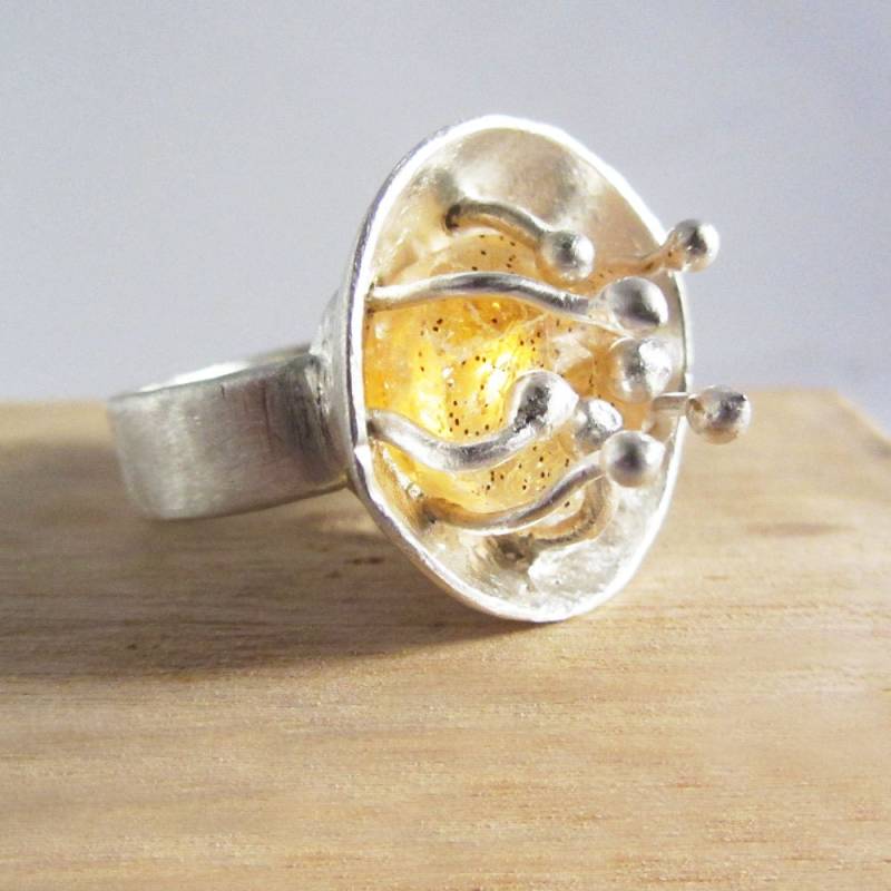 Schale Ring Aus Sterlingsilber Mit Rauen Citrine Und Antennen von LiminalArts
