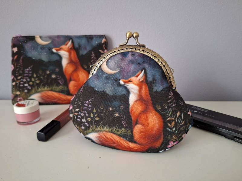 Fuchs Geldbörse Clutch, Boho Kiss Lock Baumwollbeutel von Limispurses