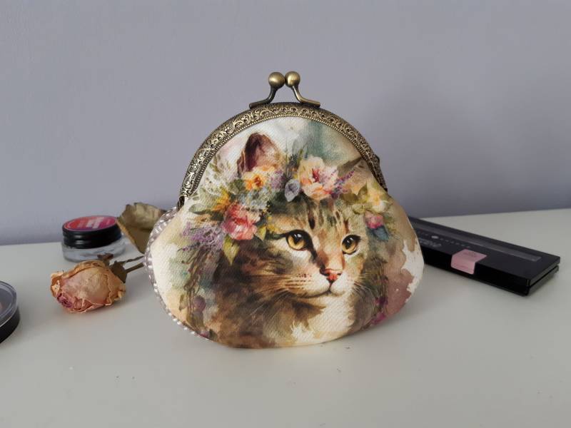Boho Katze Geldbörse Clutch Handgefertigter Baumwollkussverschluss von Limispurses