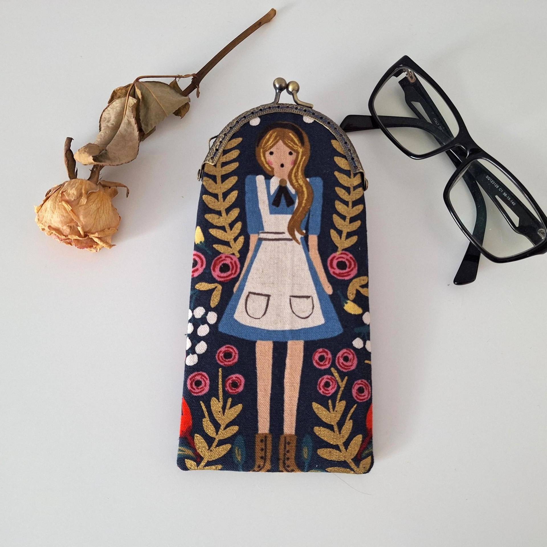 Alice Im Wunderland Brillenetui Kiss Lock Baumwollstoff von Limispurses